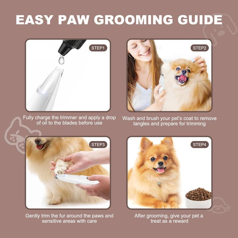 Professional Pet Grooming Trimmer with LED Light Low Noise USB Rechargeable for Safe Trimming on Paw Ear Face & More