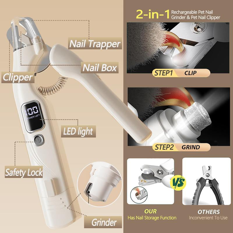 Pet Nail Grinder, Multifunctional Dog Nailtrimmerand Cat Nail Trimmer Kit, Ultra Quietelectric Petnail Grinder, Rechargeable, Suitable Fortrimmingsmall and Large Dogs, with a 4-Hourbattery Life Pet Hair
