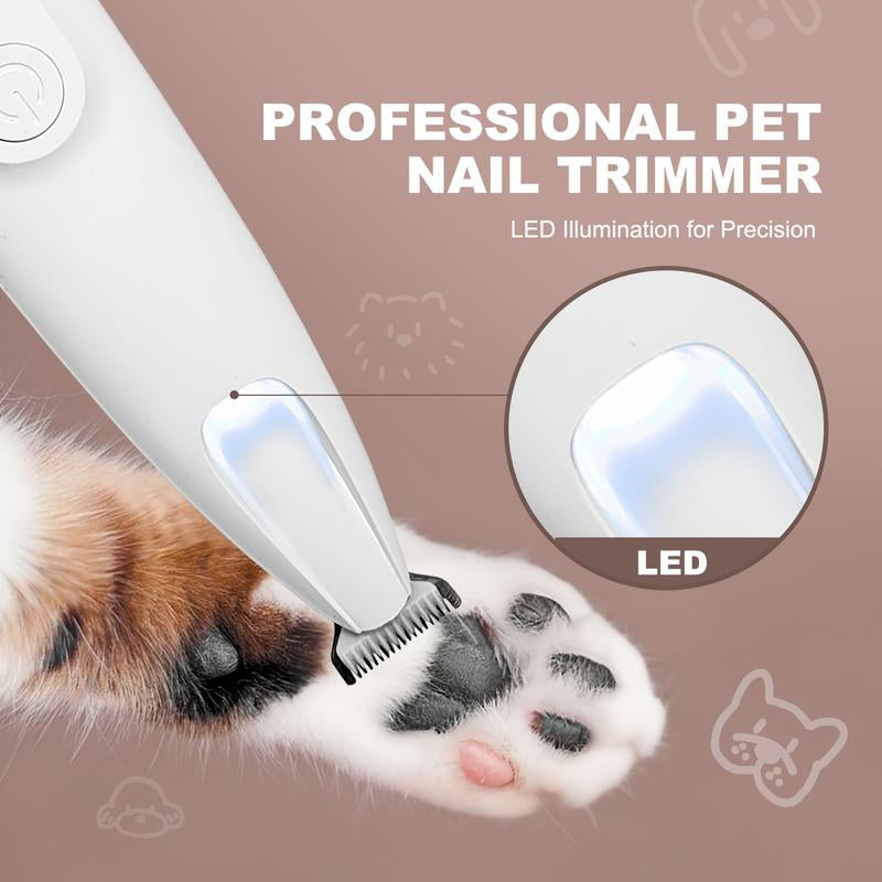 Professional Pet Grooming Trimmer with LED Light Low Noise USB Rechargeable for Safe Trimming on Paw Ear Face & More