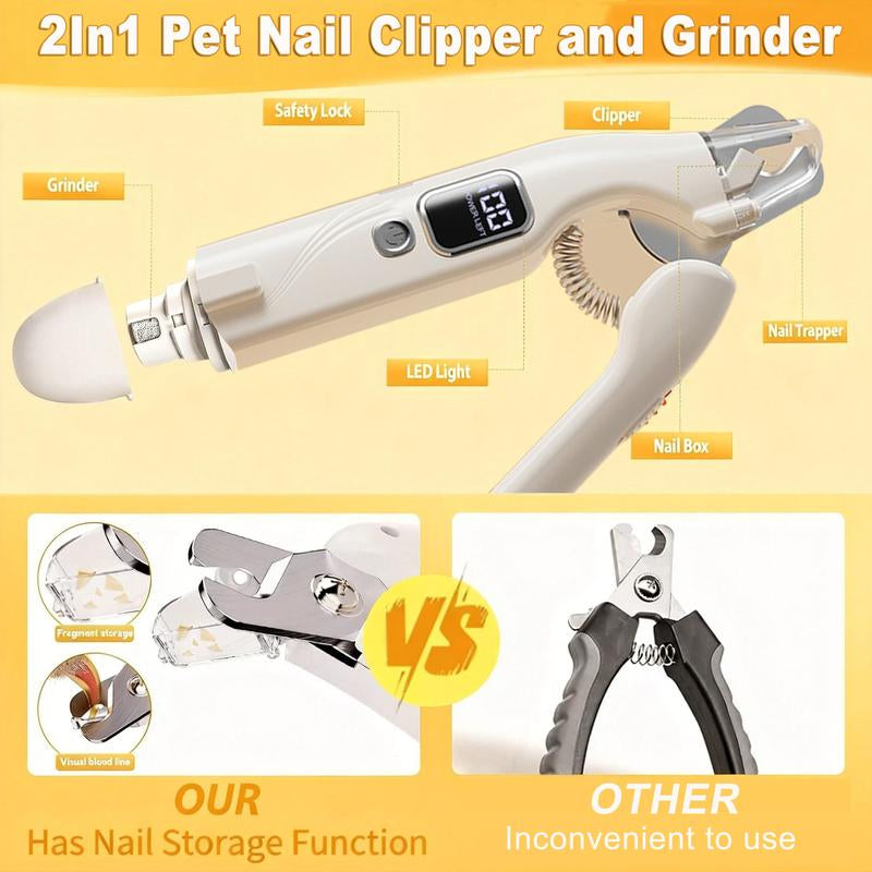 Pet Nail Grinder, Multifunctional Dog Nailtrimmerand Cat Nail Trimmer Kit, Ultra Quietelectric Petnail Grinder, Rechargeable, Suitable Fortrimmingsmall and Large Dogs, with a 4-Hourbattery Life Pet Hair
