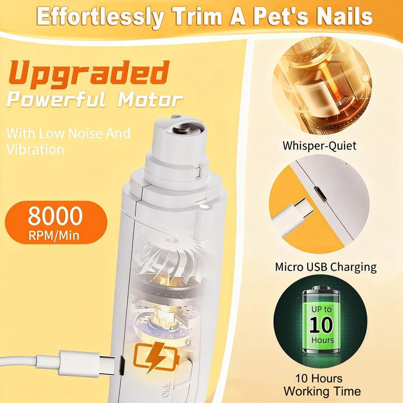 Pet Nail Grinder, Multifunctional Dog Nailtrimmerand Cat Nail Trimmer Kit, Ultra Quietelectric Petnail Grinder, Rechargeable, Suitable Fortrimmingsmall and Large Dogs, with a 4-Hourbattery Life Pet Hair