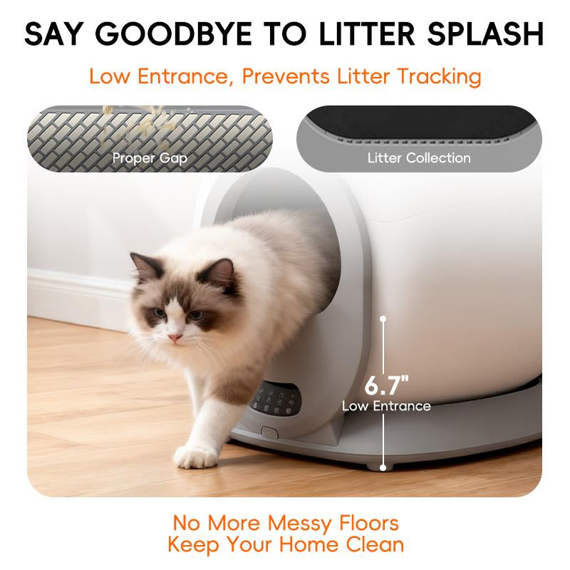 Automatic Cleaning Cat Litter Box Smart Low-Noise 65L Self-Cleaning Cat Litter Box APP Control Cat Potty Equipped with Smart Sensor Timing Function Safety Protection Easy Maintenance One-Button Disassembly Easy to Set up and Clean Itter Box