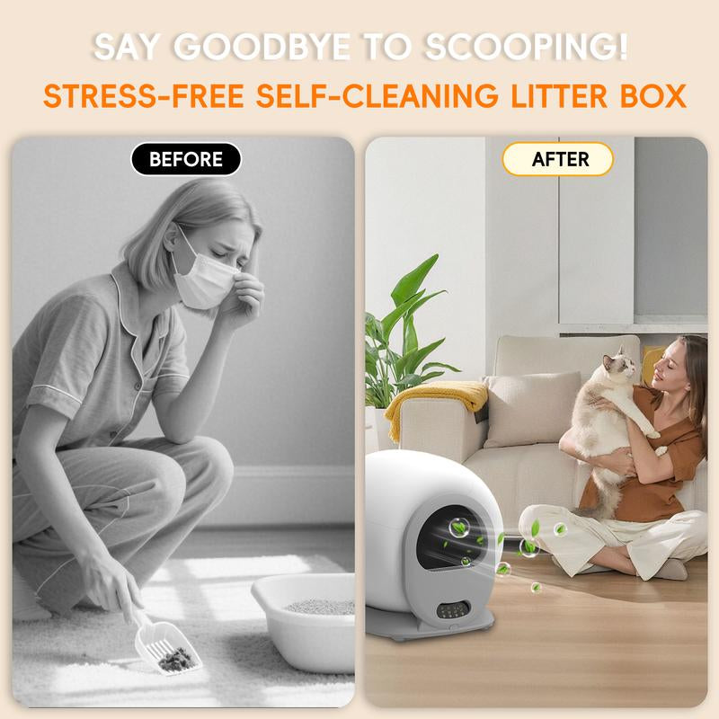 Automatic Cleaning Cat Litter Box Smart Low-Noise 65L Self-Cleaning Cat Litter Box APP Control Cat Potty Equipped with Smart Sensor Timing Function Safety Protection Easy Maintenance One-Button Disassembly Easy to Set up and Clean Itter Box