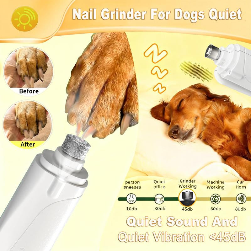Pet Nail Grinder, Multifunctional Dog Nailtrimmerand Cat Nail Trimmer Kit, Ultra Quietelectric Petnail Grinder, Rechargeable, Suitable Fortrimmingsmall and Large Dogs, with a 4-Hourbattery Life Pet Hair