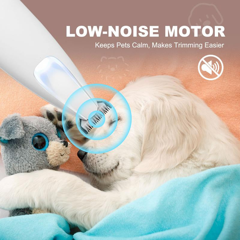Professional Pet Grooming Trimmer with LED Light Low Noise USB Rechargeable for Safe Trimming on Paw Ear Face & More