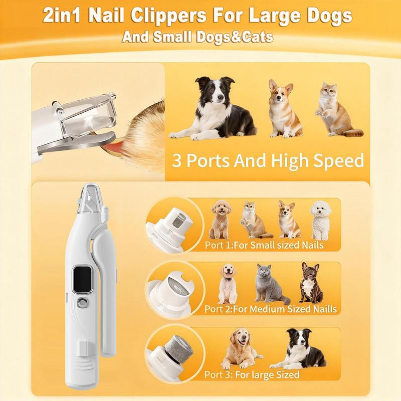 Pet Nail Grinder, Multifunctional Dog Nailtrimmerand Cat Nail Trimmer Kit, Ultra Quietelectric Petnail Grinder, Rechargeable, Suitable Fortrimmingsmall and Large Dogs, with a 4-Hourbattery Life Pet Hair
